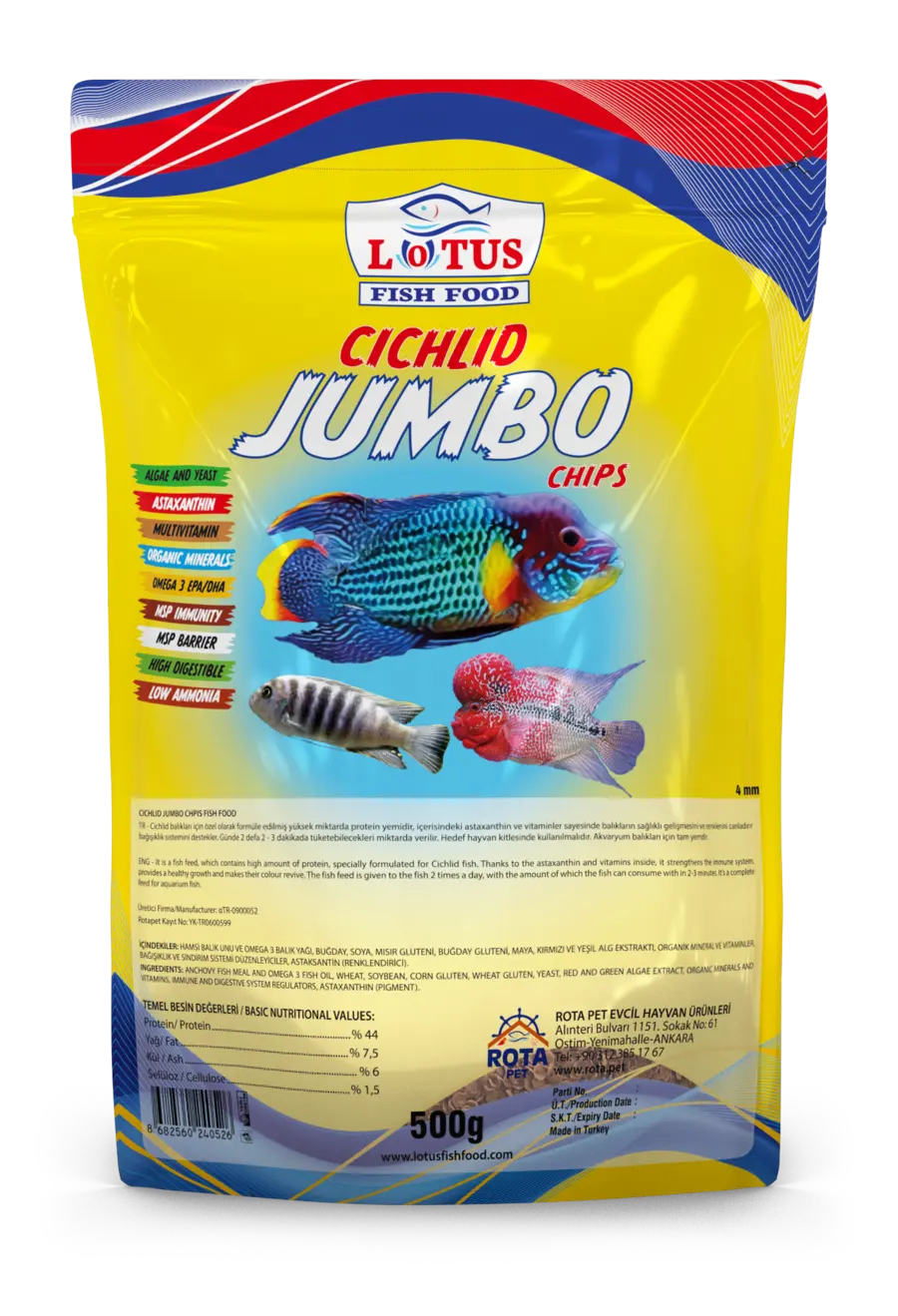 Lotus Cichlid Jumbo Chips 500 g poşet örneği